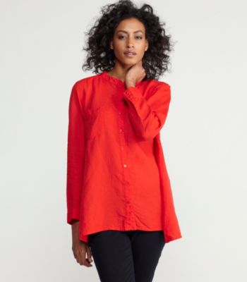 Petite Mandarin Collar Boxy Shirt in Organic Handkerchief Linen