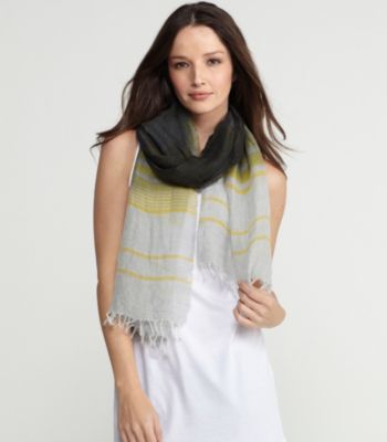 Scarf in Crinkle Stripe Linen Ombre