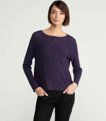 Bateau Neck Dolman-Sleeve Box-Top in Weightless Wool Silk Speckle