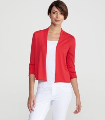 Cropped Cardigan with 3/4 Sleeves in Featherweight Silk Cotton