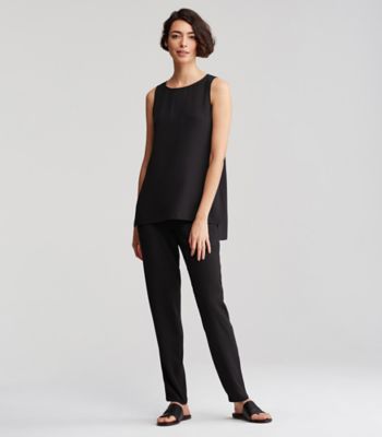 Tapered Pant with Pleats in Silk Georgette Crepe