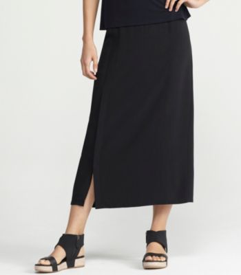 Full-Length Straight Skirt with Button Slit in Silk Georgette Crepe