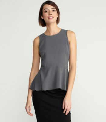 Round Neck Sleeveless Peplum Top in Silk Georgette Crepe
