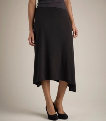 Calf-Length Skirt with Dipped Hem in Stretch Silk Jersey
