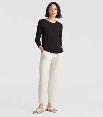 Crew Neck Long-Sleeve Top in Stretch Silk Jersey