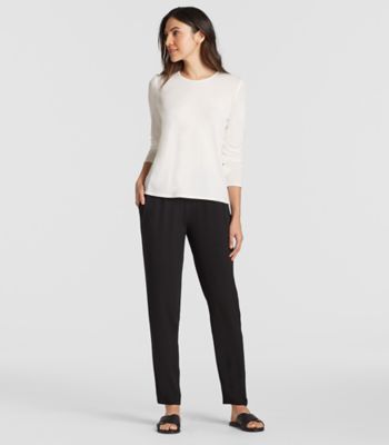 Petite Crew Neck Long-Sleeve Top in Stretch Silk Jersey