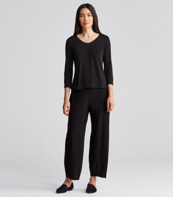 Double-Layer Rounded V-Neck Top in Stretch Silk Jersey