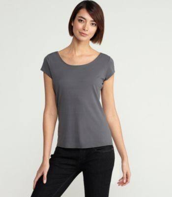 Plus Size Scoop Neck Cap-Sleeve Top in Stretch Silk Jersey