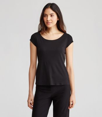Scoop Neck Cap-Sleeve Top in Stretch Silk Jersey