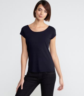 Petite Scoop Neck Cap-Sleeve Top in Stretch Silk Jersey