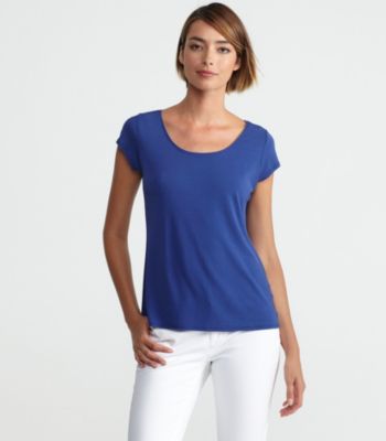Plus Size Scoop Neck Cap-Sleeve Top in Stretch Silk Jersey