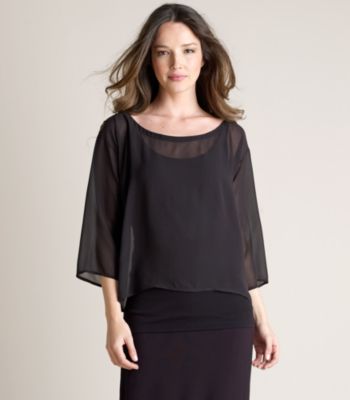 Wide-Neck Box-Top In Sheer Silk Georgette