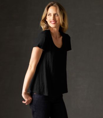 Wide U-Neck A-Line Tee in Linen Jersey