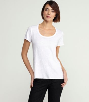 Plus Size U-Neck Short-Sleeve A-Line Tee in Linen Jersey
