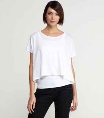 Bateau Neck Cropped Poncho Top in Linen Jersey