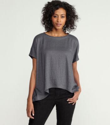 Bateau Neck Short-Sleeve Box-Top in Linen Jersey