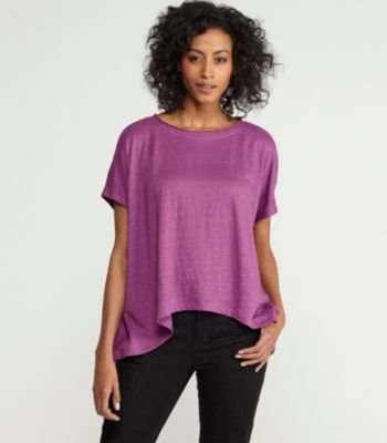 Bateau Neck Short-Sleeve Box-Top in Linen Jersey