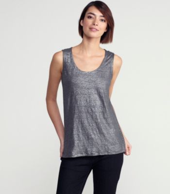U-Neck Wedge Shell in Linen Jersey Shimmer