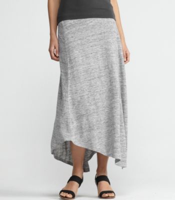 Calf-Length Swing Skirt in Linen Jersey Melange