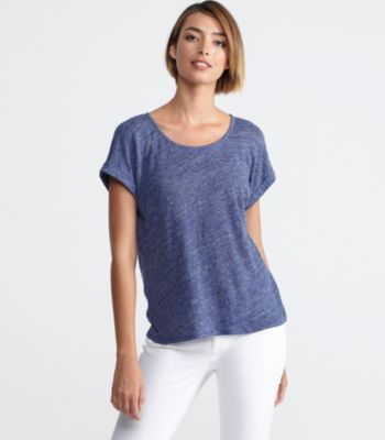 Ballet Neck Short-Sleeve Box-Top in Linen Jersey Melange