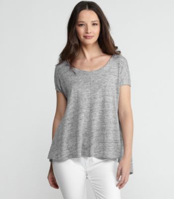 Scoop Neck Short-Sleeve Box-Top in Linen Jersey Melange