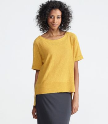 Petite Scoop Neck Short-Sleeve Box-Top in Linen Cotton Slub