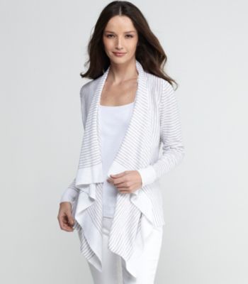 Cascading Cardigan in Linen Cotton Slub Stripe