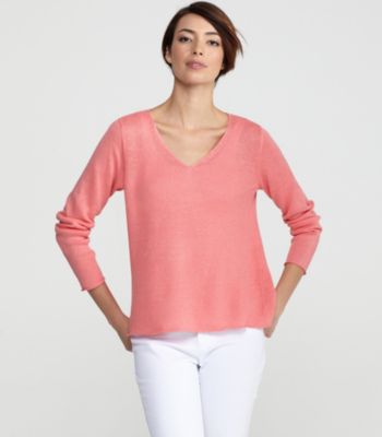 V-Neck Box-Top in Fine Gauge Linen