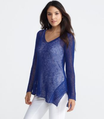 V-Neck Top in Airy Linen Grain Rib