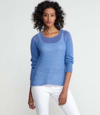 Petite Scoop Neck Raglan-Sleeve Top in Fine Gauge Linen Mesh