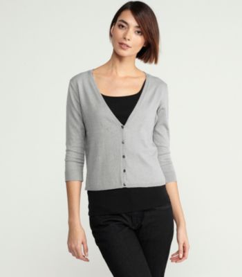 V-Neck Cropped Cardigan in Organic Cotton & Cashmere