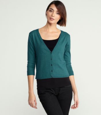 V-Neck Cropped Cardigan in Organic Cotton & Cashmere