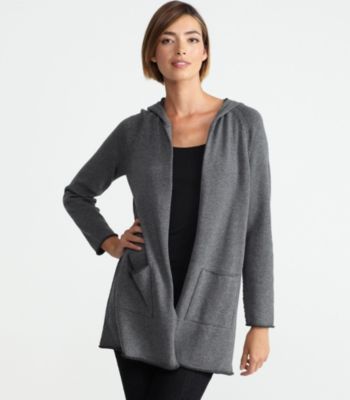 Hooded Raglan-Sleeve Cardigan in Plaited Organic Cotton