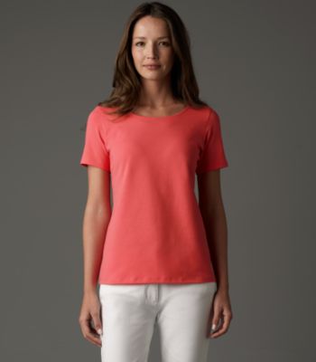 Jewel Neck-Short Sleeve Tee in Organic Cotton Stretch Jersey