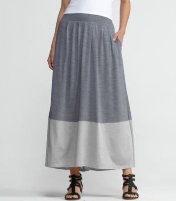 Plus Size Full-Length Skirt with Pleats in Silk Cotton Jersey