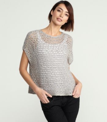 Scoop Neck Cap-Sleeve Box-Top in Sequin Chainmail Mesh