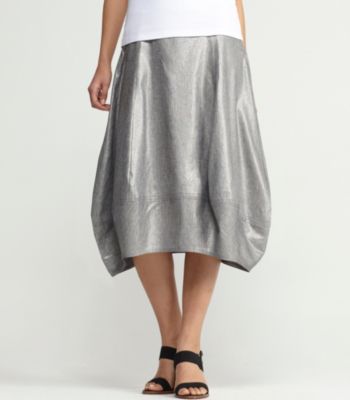 Calf-Length Lantern Skirt in Glimmer Linen Stretch