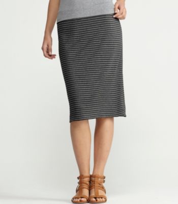 Knee-Length Reversible Skirt in Striped Micromodal Doubleknit