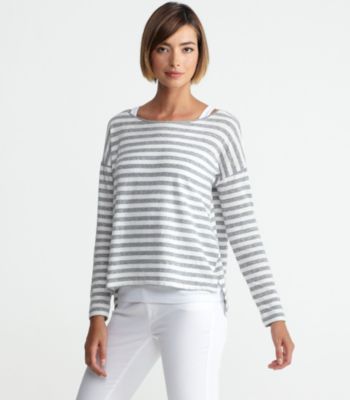Wide Neck Box-Top in Melange Slub Stripe