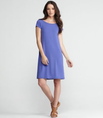 Bateau Neck Cap-Sleeve Knee-Length Dress in Viscose Jersey