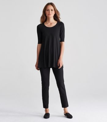 Scoop Neck Long Tunic with Elbow Sleeves in Viscose Jersey