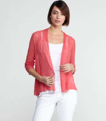 Angle Front Raglan-Sleeve Cardigan in Variegated Linen Silk