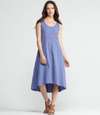 U-Neck Calf-Length Dress in Linen Viscose Stretch