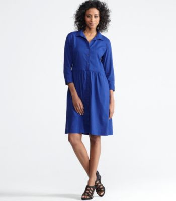 Classic Collar 3/4-Sleeve Shirtdress in Linen Viscose Stretch