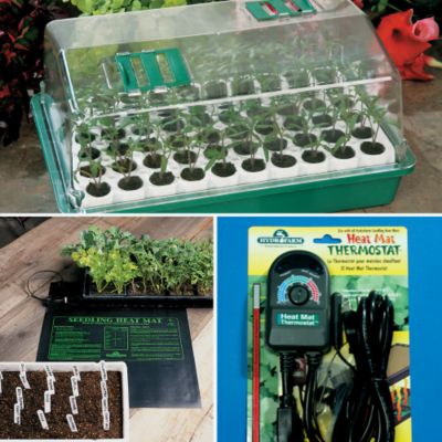 Add the Perfect Soil Collection: Contains a double seedling heat mat, a thermostat, and two Bio Domes.