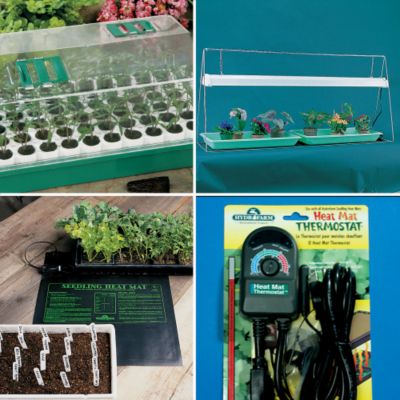 Add the Right Light Collection: 1 seedling heat mat, a thermostat, 2 Bio Domes, and a fluorescent light set.