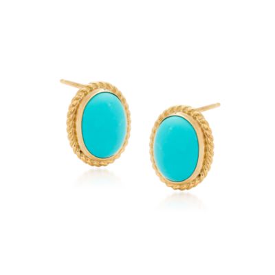 6 X 8mm Turquoise Earrings In 14kt Yellow Gold &mdash; Alt Image 1
