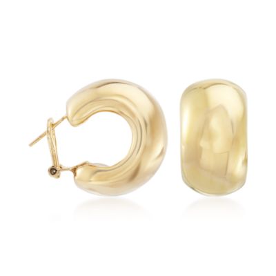 18kt Italian Yellow Gold Puffed Hoop Earrings  &mdash; Alt Image 2