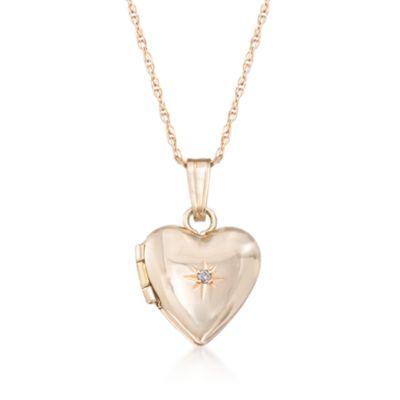 Child's 14kt Yellow Gold Diamond-Accented Heart Locket Necklace. 15" &mdash; Alt Image 1