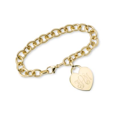 14kt Italian Yellow Gold Monogrammed Heart Charm Bracelet &mdash; Alt Image 1